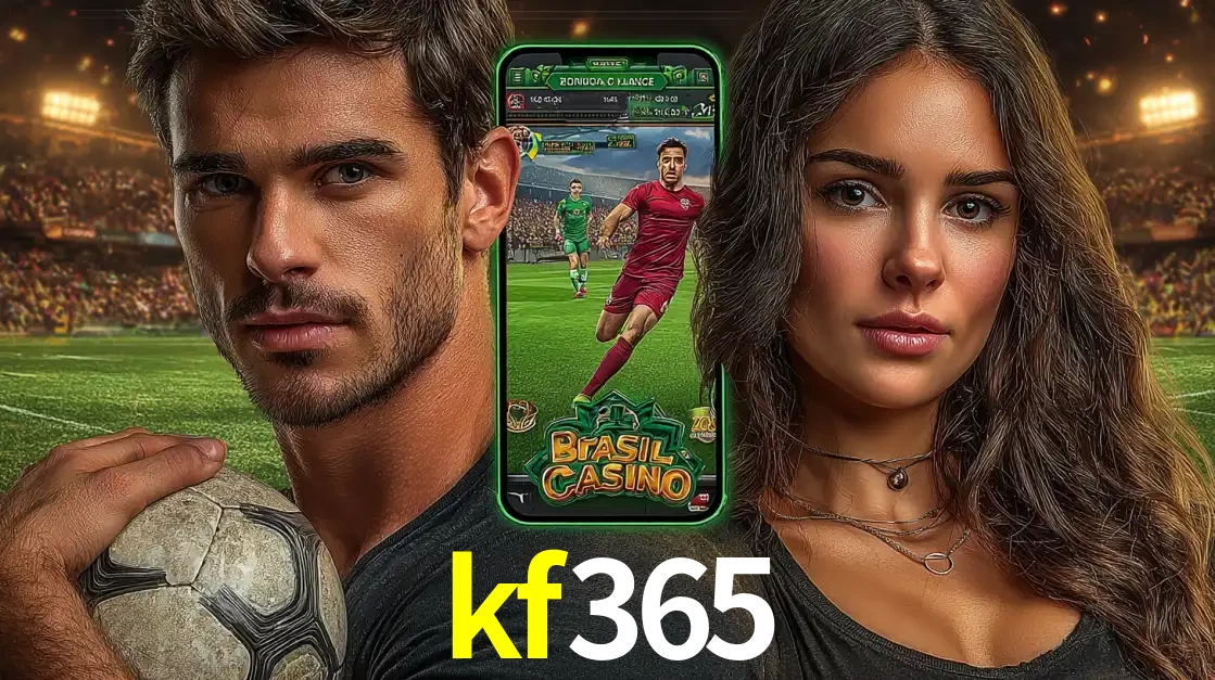 Homem segurando uma bola de futebol e uma mulher ao lado de um smartphone exibindo o jogo de apostas esportivas da kf365. Faça seu palpite no cassino online.